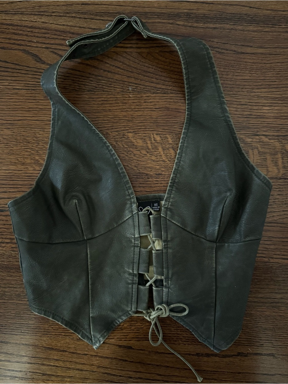 Faux Leather Halter Top in Dark Olive